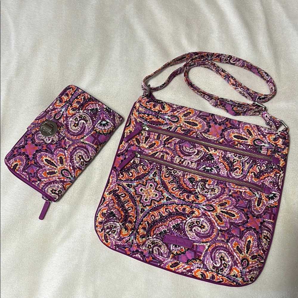 Vera Bradley Dreams Tapestry Triple Zip Crossbody Bag & Turnlock Wallet Set